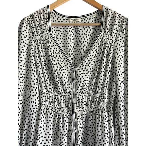 Max Studio Women’s Size Medium Polka Dot V Neck Button Front Blouse - Picture 3 of 7